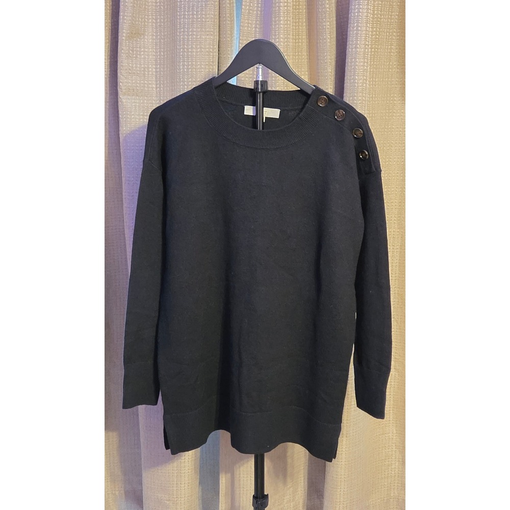 Loft Long Sleeve Crewneck Sweater Women's Size Small Black Shoulder‎ Details